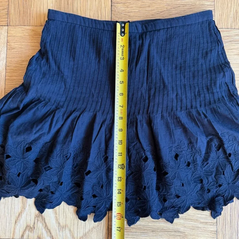 J Crew 100% Cotton Mini Skirt w/ Pintuck and Eyelet Trim, Black, 29